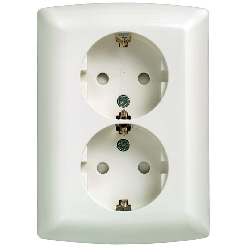 1 pcs - Siemens White 2 Gang Plug Socket, 16A, Schuko, Indoor Use