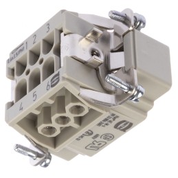 1 pcs - HARTING Heavy Duty Power Connector Insert, 16A, Male, Han E Series, 6 Contacts