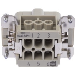 1 pcs - HARTING Heavy Duty Power Connector Insert, 16A, Male, Han E Series, 6 Contacts
