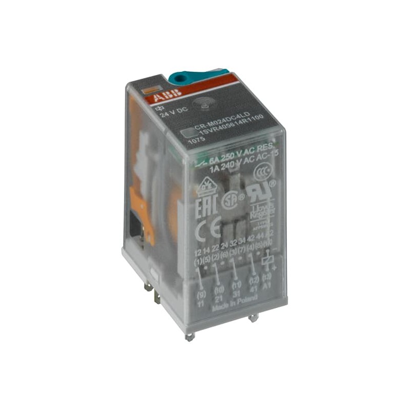 1 pcs - ABB CR-M Series Interface Relay, DIN Rail Mount, 24V dc Coil, 4CO (SPDT), 6A Load