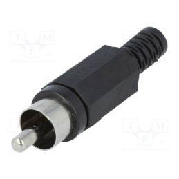 50 pcs : - Plug, RCA, male, with strain relief, straight, soldering, black