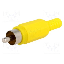 50 pcs : - Plug, RCA, male, with strain relief, straight, soldering, yellow