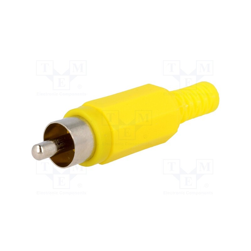 50 pcs : - Plug, RCA, male, with strain relief, straight, soldering, yellow