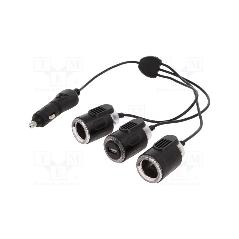 10 pcs : - Cigarette lighter splitter, Inom: 10A, Sup.volt: 7÷12VDC, black
