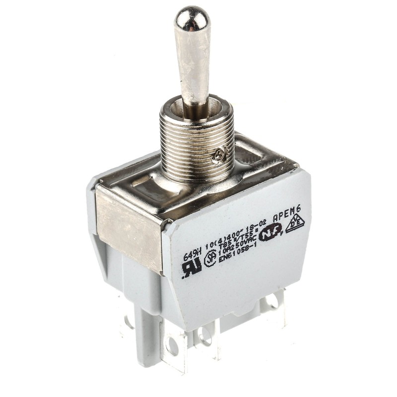 1 pcs - APEM Toggle Switch, Panel Mount, On-Off-On, DPST, Tab Terminal