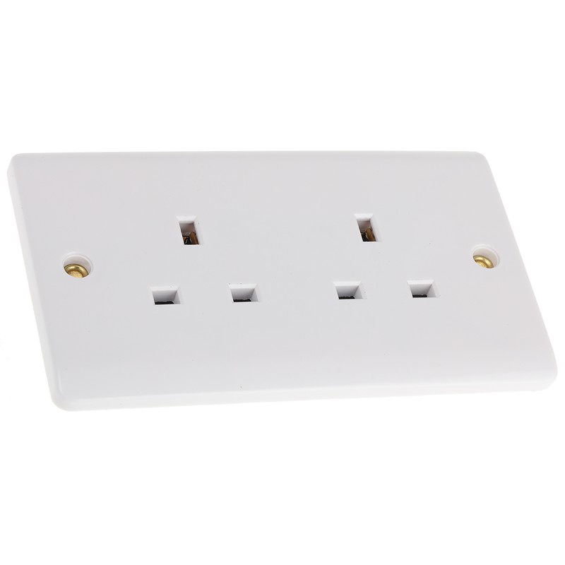 1 pcs - RS PRO White 2 Gang Plug Socket, 0 Poles, 13A, Type G - British, Indoor Use
