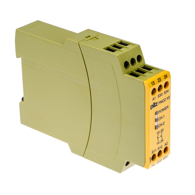 1 pcs - Pilz Single/Dual-Channel Safety Switch/Interlock Safety Relay, 24V ac/dc, 2 Safety Contacts
