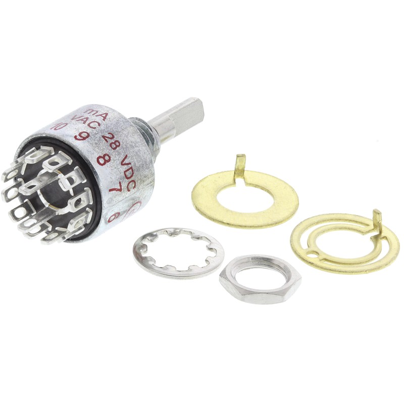 1 pcs - C & K, 6 Position DPST Rotary Switch, 250 mA @ 28 V dc, Solder