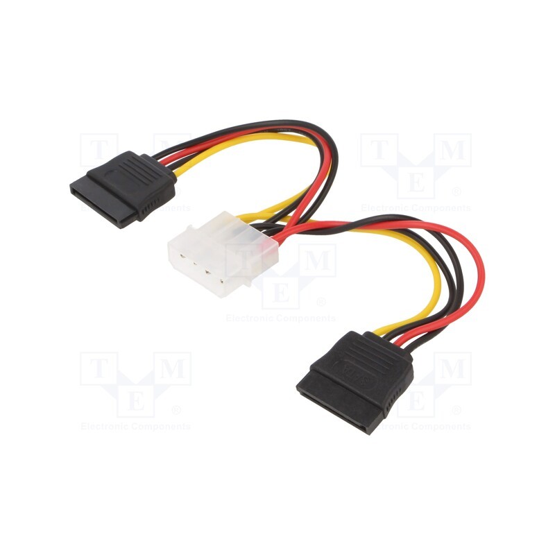 10 pcs : CC-SATA-PSY - Cable: mains SATA, Molex male,SATA 15pin female x2, 0.15m