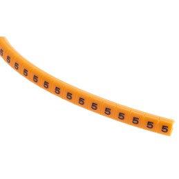 1 Reel of 100 - RS PRO Snap On Cable Markers, Black on Orange, Pre-printed '5', 3 - 3.4mm Cable