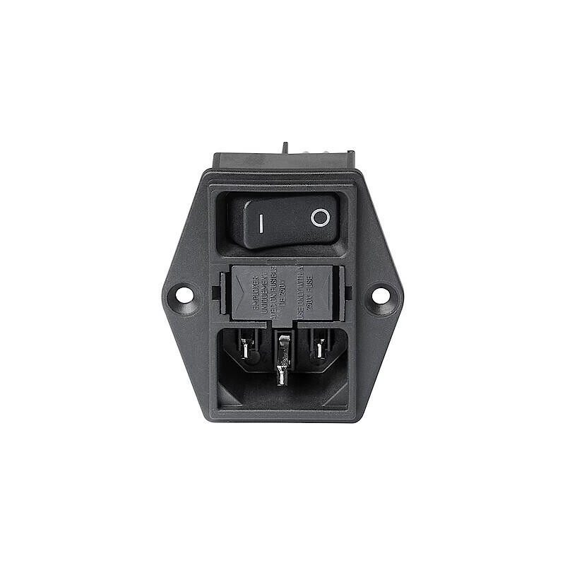 1 pcs - Schurter C14 Panel Mount IEC Connector Male, 10A, 250 V, Fuse Size 17.8 x 11.1mm