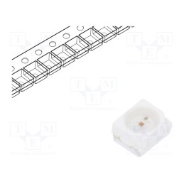 50 pcs : RF-RURA30TS-CE - LED, SMD, 3528,PLCC2, red, 542÷1192mcd, 3.5x2.8x1.9mm, 120°, 20mA