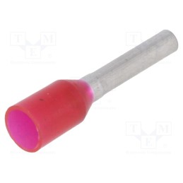 50 pcs : 9019080000 H1,0/14D R - Tip: bootlace ferrule, insulated, copper, 1mm2, 8mm, tinned, red