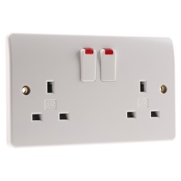 1 pcs - MK Electric White 2 Gang Plug Socket, 2 Poles, 13A, Type G - British, Indoor Use