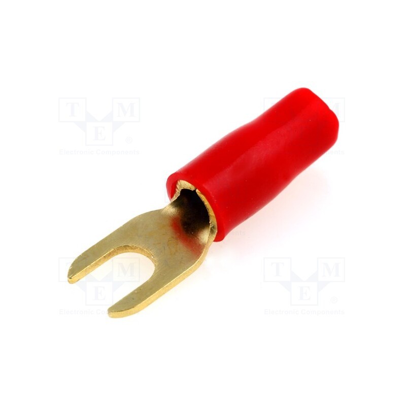 10 pcs : 30.4460-02 - Terminal: fork, M4, 6mm2, gold-plated, insulated, red