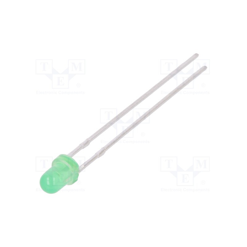20 pcs : L-34GD - LED, 3mm, green, 12÷25mcd, 60°, Front: convex, 2÷2.4V, No.of term: 2