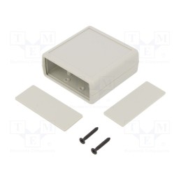 10 pcs : G512G-2$ - Enclosure: with panel, X: 66.5mm, Y: 66.5mm, Z: 28mm, ABS, light grey