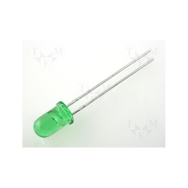 20 pcs : L-53GT - LED, 5mm, green, 20÷60mcd, 30°, Front: convex, 2.2÷2.5V