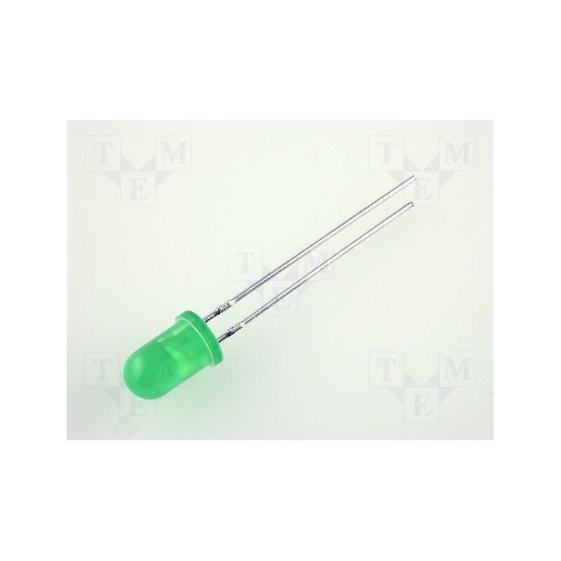 20 pcs : L-53GD - LED, 5mm, green, 5÷32mcd, 60°, Front: convex, 2.2÷2.5V, No.of term: 2