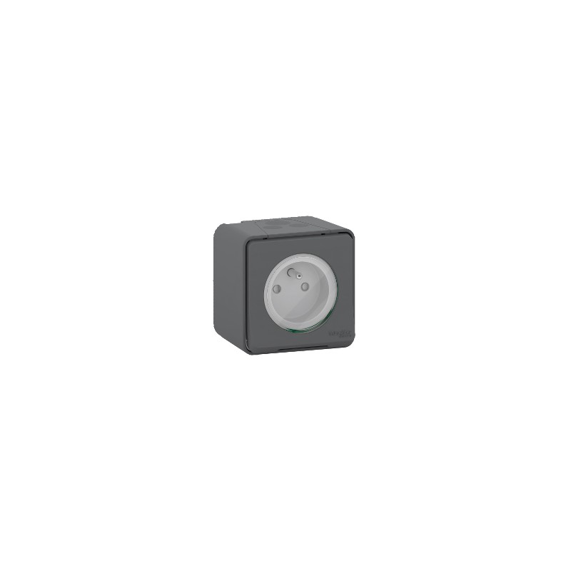 1 pcs - Schneider Electric Grey 1 Gang Plug Socket, 2P+E Poles, 16A, Type E - French, Outdoor Use