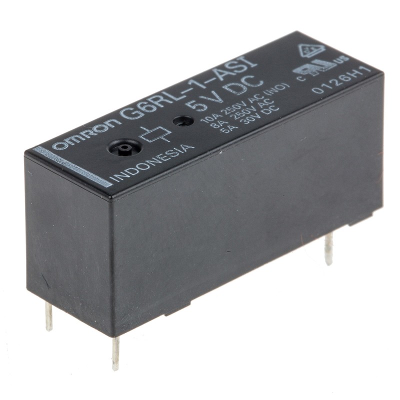 1 pcs - Omron PCB Mount Power Relay, 5V dc Coil, 10A Switching Current, SPST