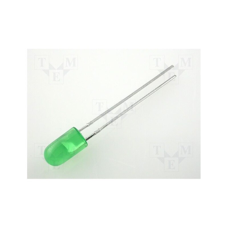 20 pcs : L-1503GD - LED, 5mm, green, 5÷20mcd, 60°, Front: convex, 2.2÷2.5V