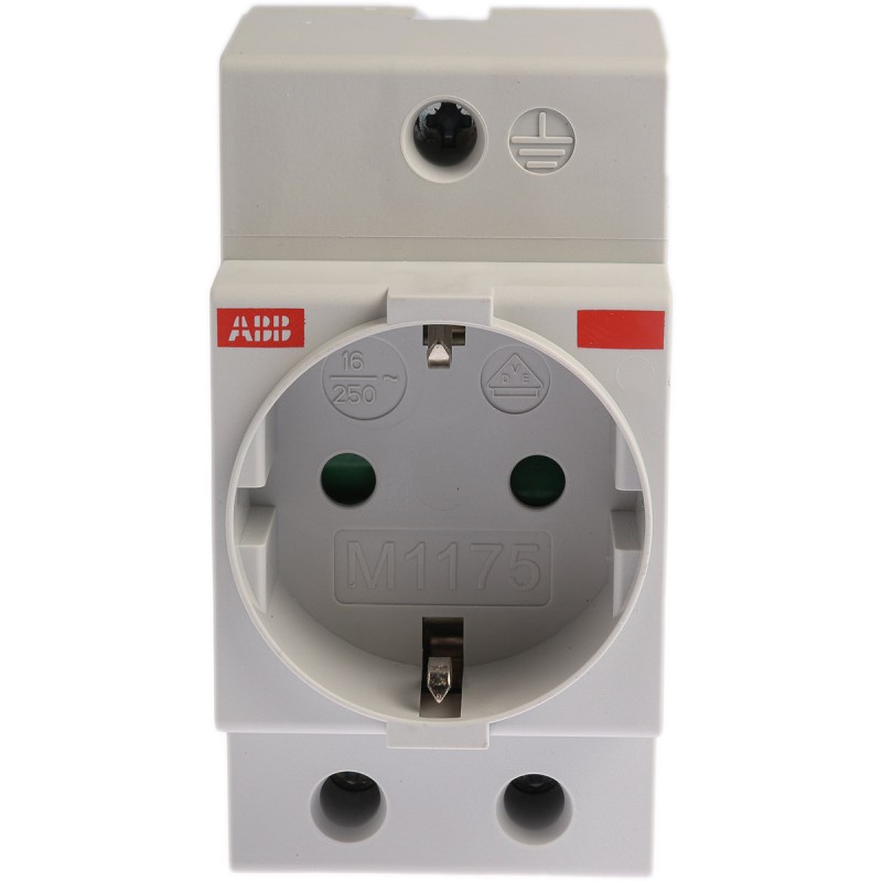 1 pcs - ABB Grey 1 Gang Plug Socket, 16A, Type F - German Schuko, Indoor Use