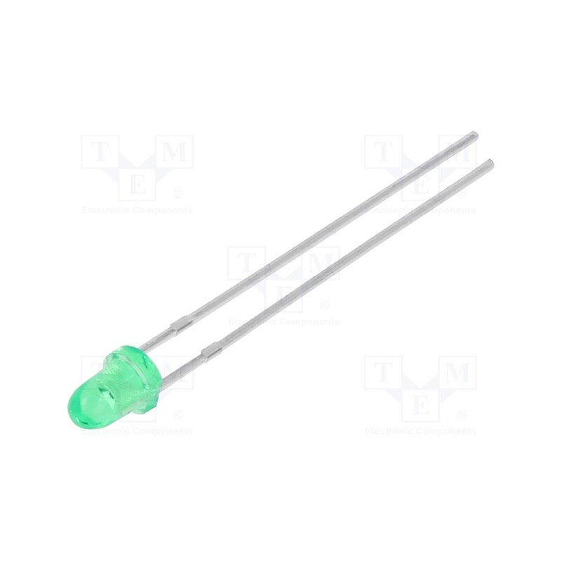 50 pcs : N0G64L37 - LED, 3mm, green, 500÷1200mcd, 20°, 1.8÷2.6V, No.of term: 2, -40÷85°C