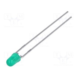 10 pcs : HLMP-1503-D0000 - LED, 3mm, green, 4.2mcd, 60°, Front: convex, 1.5÷2.7V, No.of term: 2