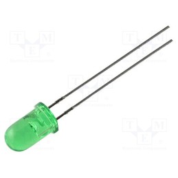 10 pcs : L-53GD-5V - LED, 5mm, green, 8÷20mcd, 60°, Front: convex, No.of term: 2