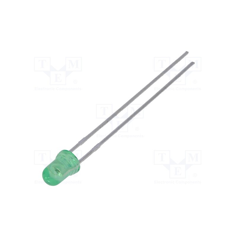 10 pcs : HLMP-Y802-F0000 - LED, 3mm, green, 110÷240mcd, 45°, Front: convex, 2.1÷2.4V