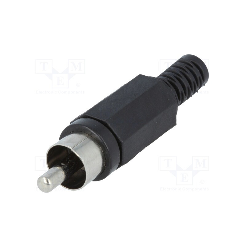20 pcs : - Plug, RCA, male, with strain relief, straight, soldering, black
