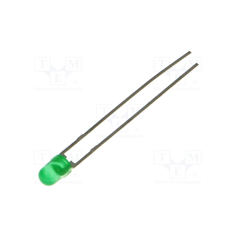 10 pcs : TLHG4405 - LED, 3mm, green, 6.3÷15mcd, 30°, Front: convex, 2.4÷3V, No.of term: 2