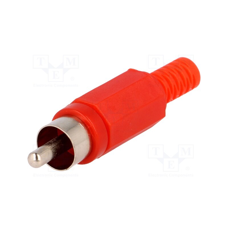 20 pcs : - Plug, RCA, male, with strain relief, straight, soldering, red