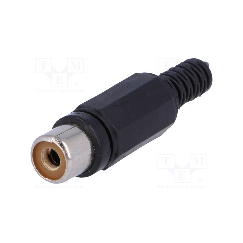 20 pcs : - Plug, RCA, female, with strain relief, straight, soldering, black