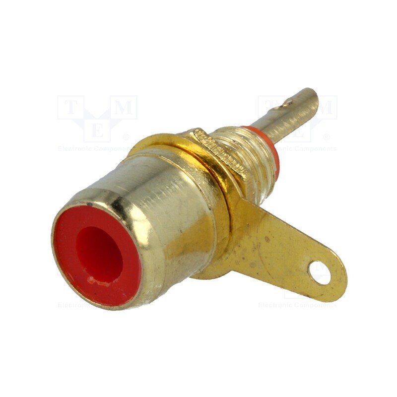 10 pcs : - Socket, RCA, female, gold-plated, for panel mounting, Marker: red