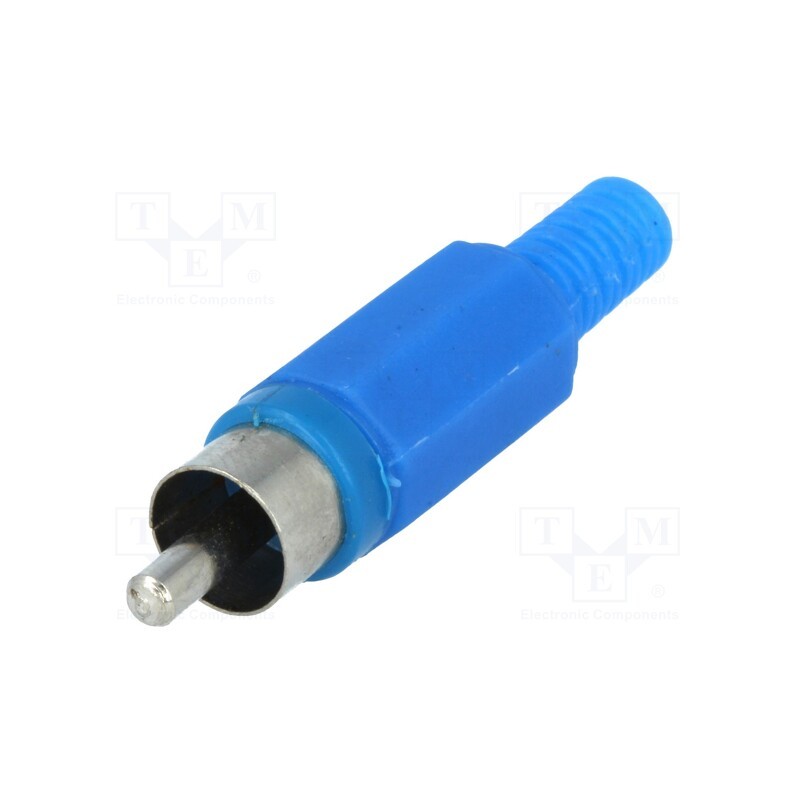 20 pcs : - Plug, RCA, male, with strain relief, straight, soldering, blue