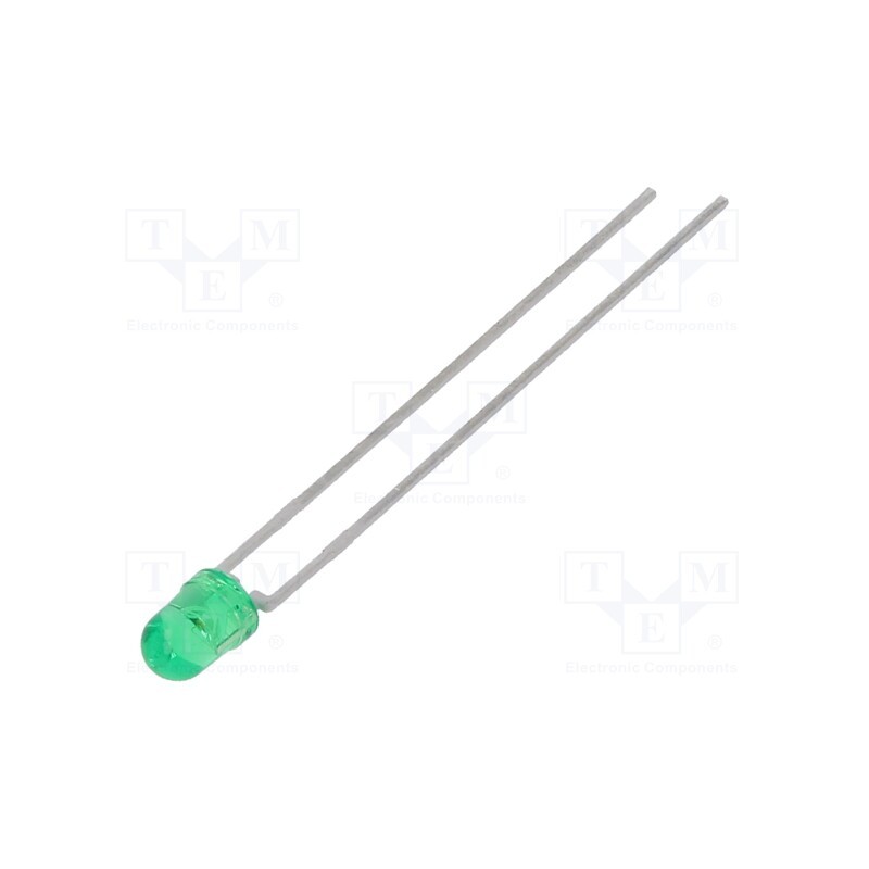 10 pcs : TLHG4200 - LED, 3mm, green, 6.3÷10mcd, 22°, Front: convex, 2.4÷3V, No.of term: 2