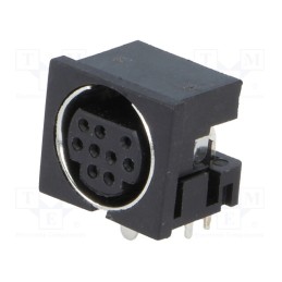 10 pcs : - Socket, DIN mini, female, PIN: 9, THT, angled 90°