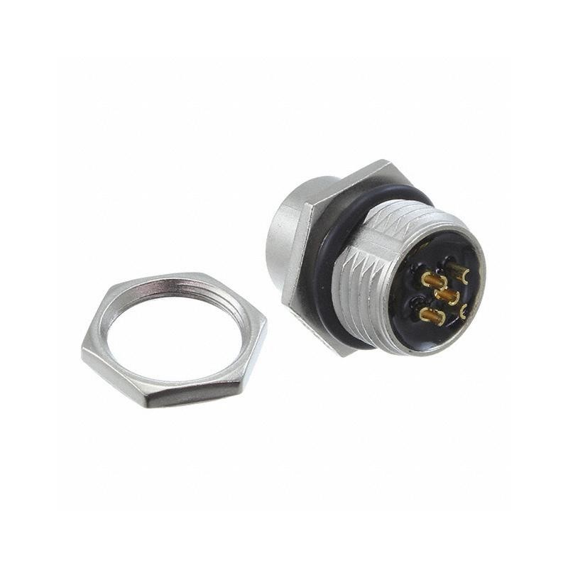 1 pcs - Amphenol Circular Connector, 5 Contacts, Panel Mount, M12 Connector, Socket, Female, IP68, IP69K, M Series