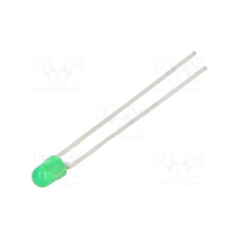 10 pcs : TLHG4401 - LED, 3mm, green, 4÷14mcd, 30°, Front: convex, 2.4÷3V, No.of term: 2
