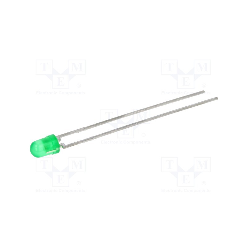 10 pcs : TLLG4401 - LED, 3mm, green, 1÷2mcd, 30°, Front: convex, 1.9÷2.4V, No.of term: 2