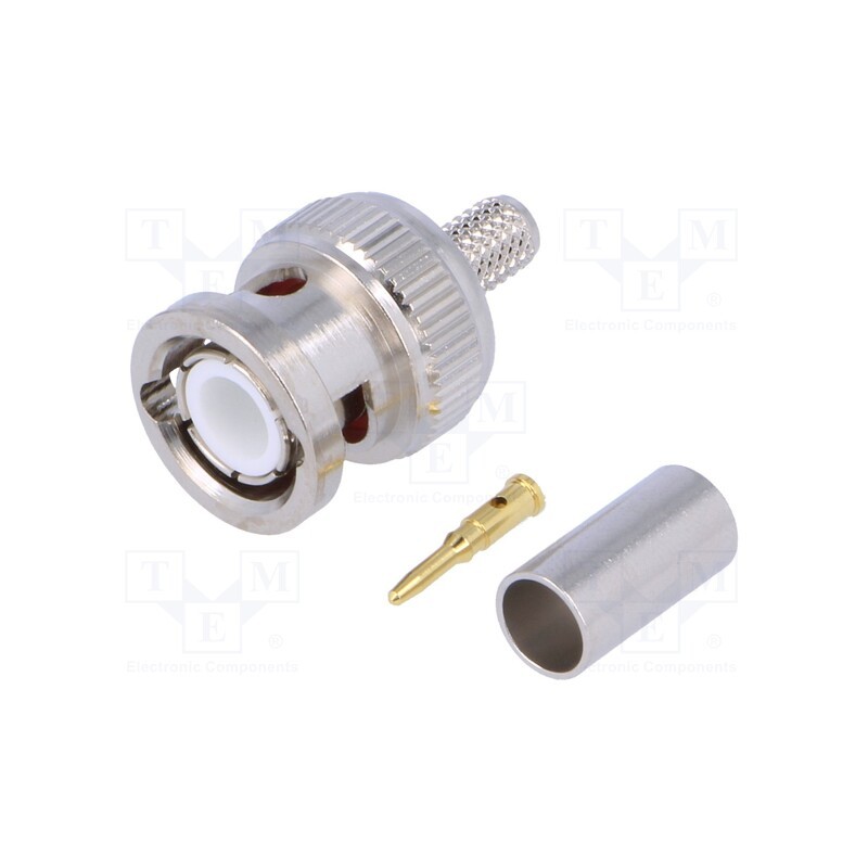 10 pcs : - Plug, BNC, male, straight, 50Ω, B9907,RG58, Ømax: 5mm, crimped