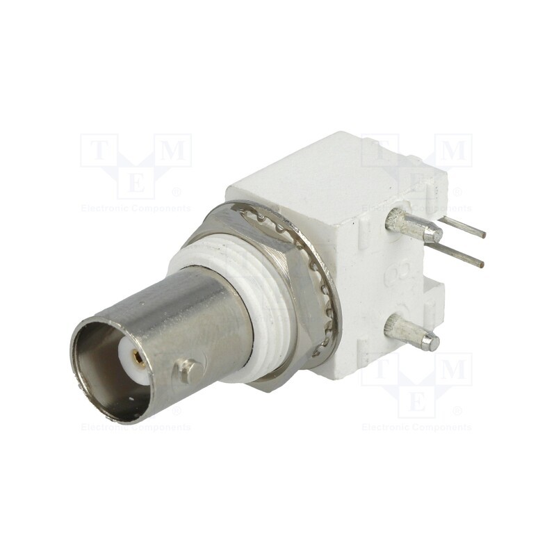 10 pcs : - Socket, BNC, female, insulated, angled 90°, 50Ω, THT, gold-plated