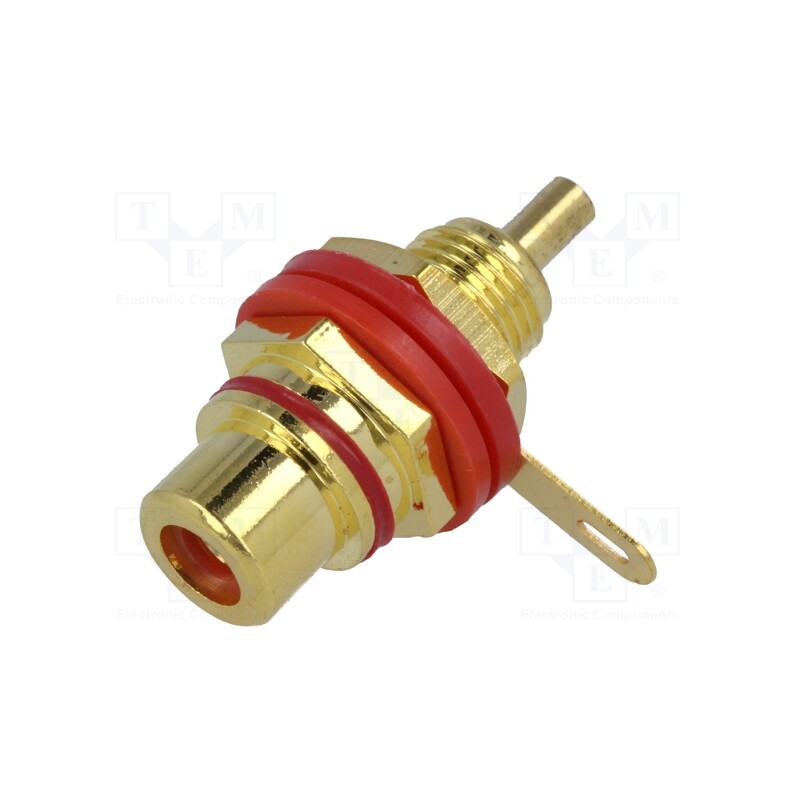 10 pcs : - Socket, RCA, female, insulated, gold-plated, for panel mounting