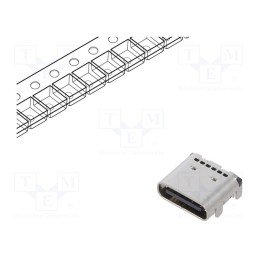 10 pcs : 01/01/2436 - Socket, USB C, on PCBs, SMT, PIN: 24, angled 90°, USB 3.1