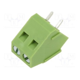 50 pcs : XY103-2P 5.0MM GREEN - PCB terminal block, angled 45°, 5mm, ways: 2, on PCBs, 2.5mm2, 10A