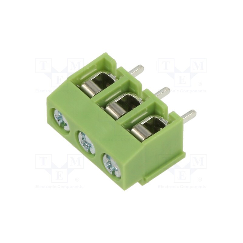 50 pcs : XY126V-3P 5.0MM GREEN - PCB terminal block, angled 90°, 5mm, ways: 3, on PCBs, 2.5mm2, 10A