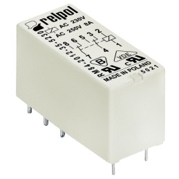 1 pcs - Relpol PCB Mount Power Relay, 5V dc Coil, 8A Switching Current, DPDT