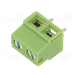 50 pcs : XY304V-2P 5.0MM GREEN - PCB terminal block, angled 90°, 5mm, ways: 2, on PCBs, terminal
